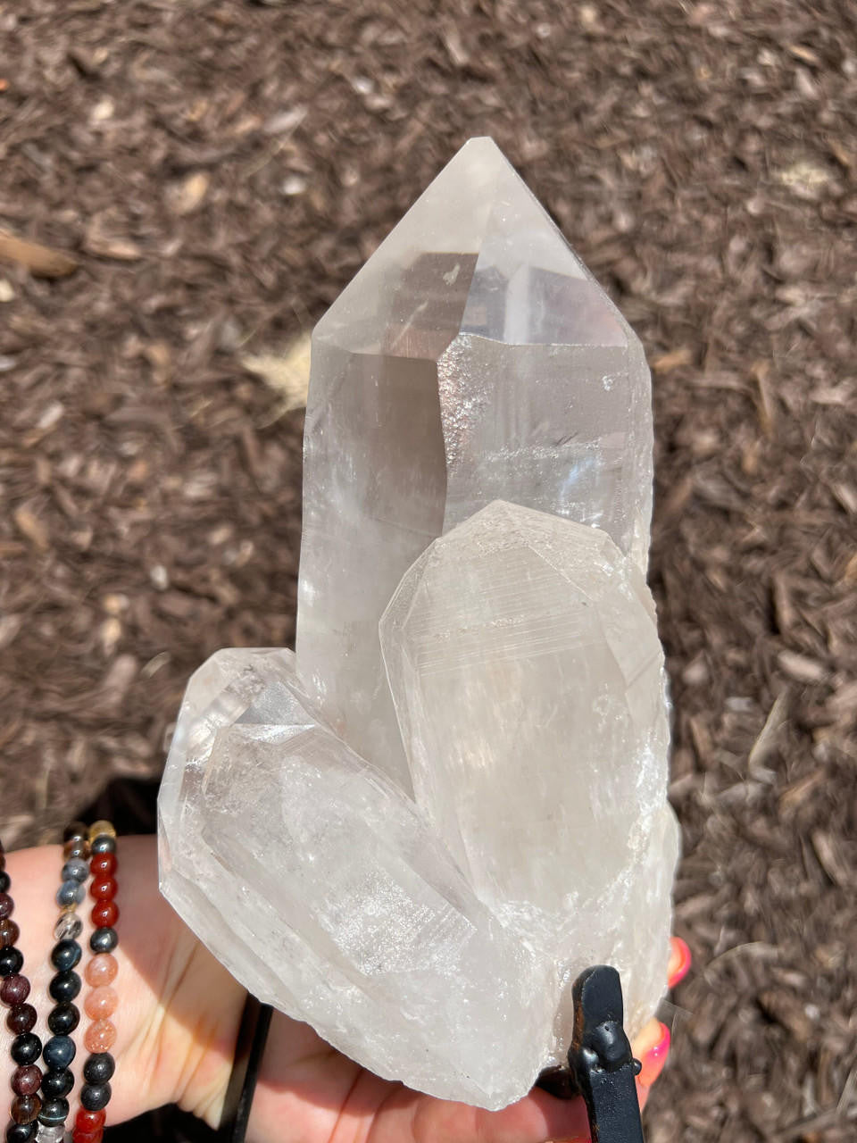 Natural Lemurian Quartz Cluster on Metal Stand - No.20