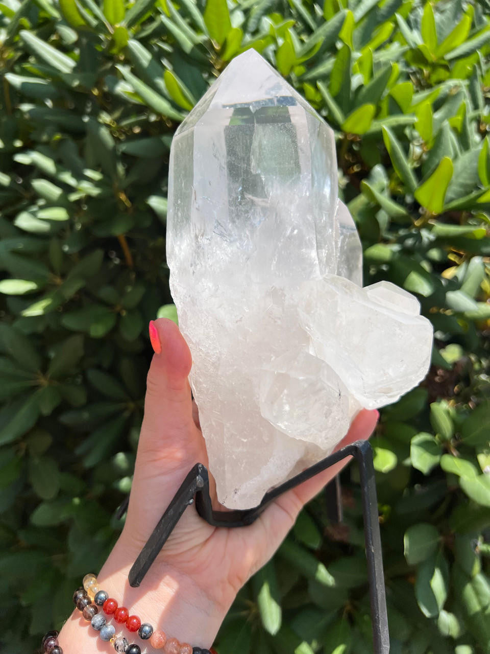 Natural Lemurian Quartz Cluster on Metal Stand - No.20