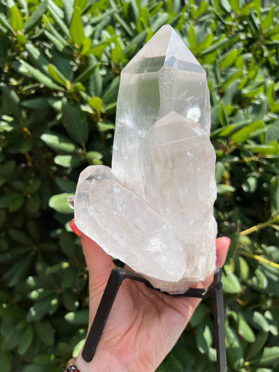 Natural Lemurian Quartz Cluster on Metal Stand - No.20