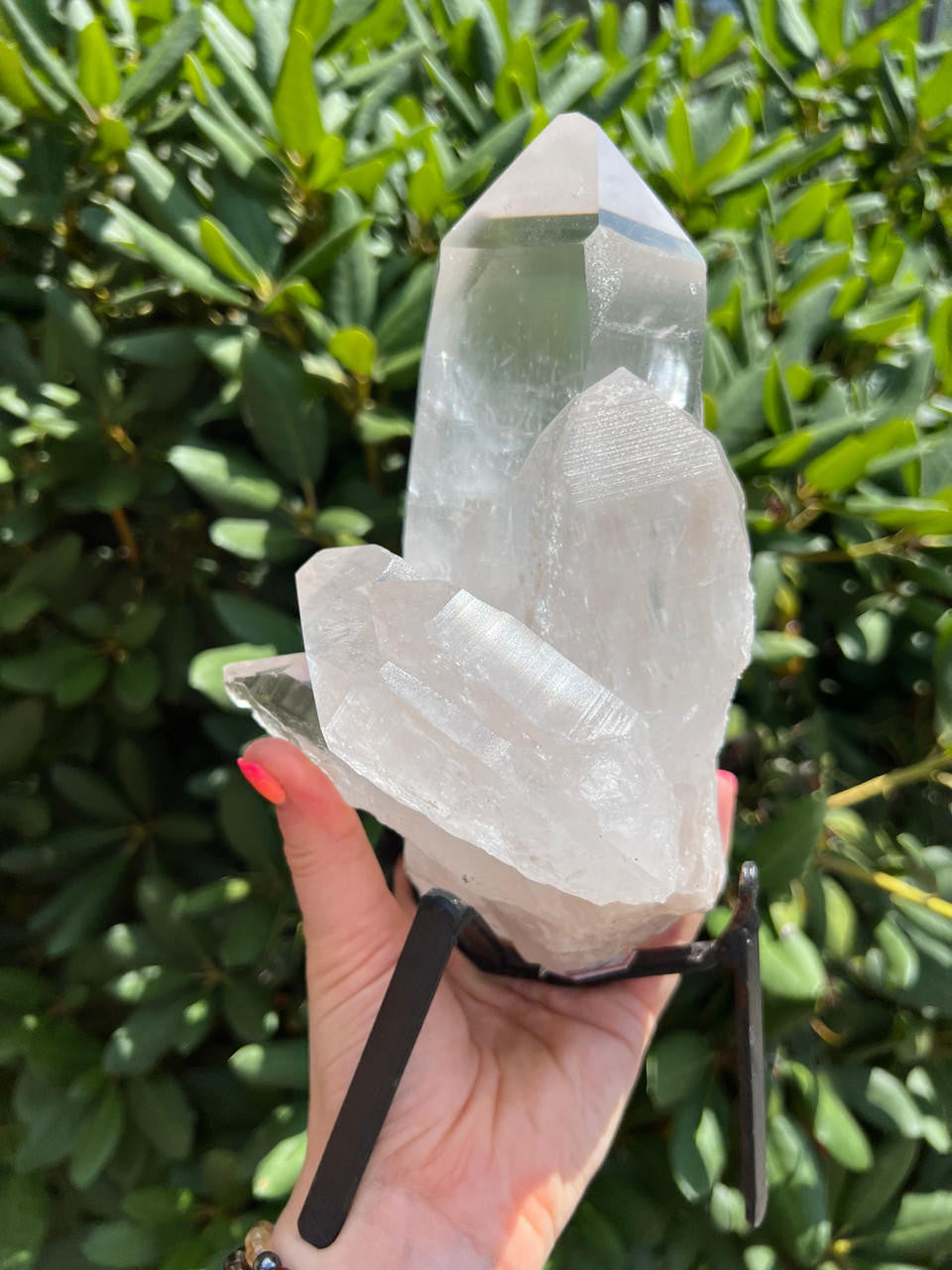 Natural Lemurian Quartz Cluster on Metal Stand - No.20