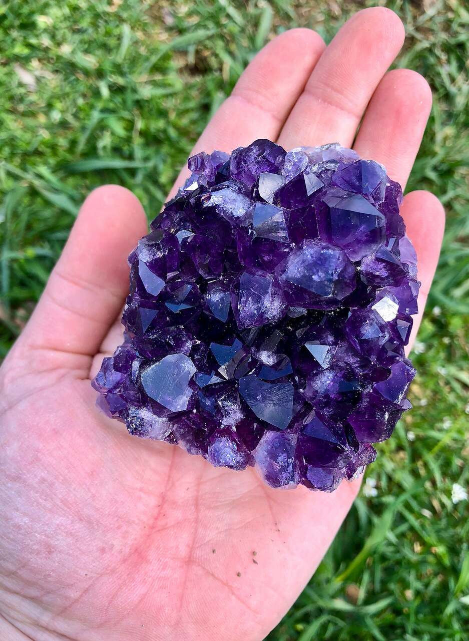 Purple vertical crystal cluster geode
