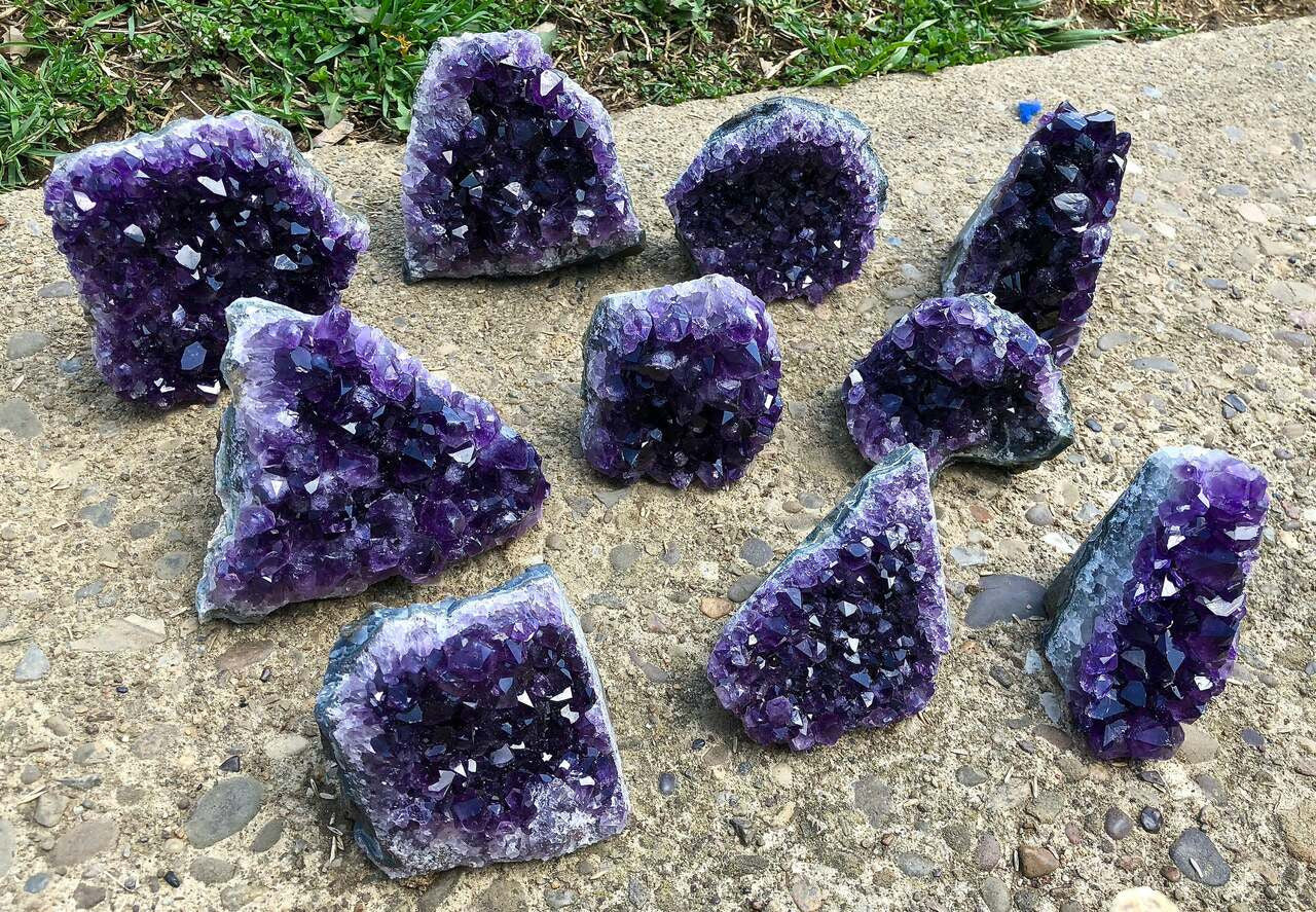 Purple vertical crystal cluster geode