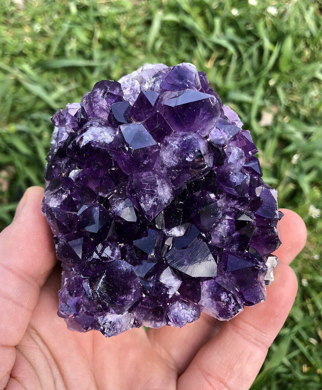 Purple vertical crystal cluster geode