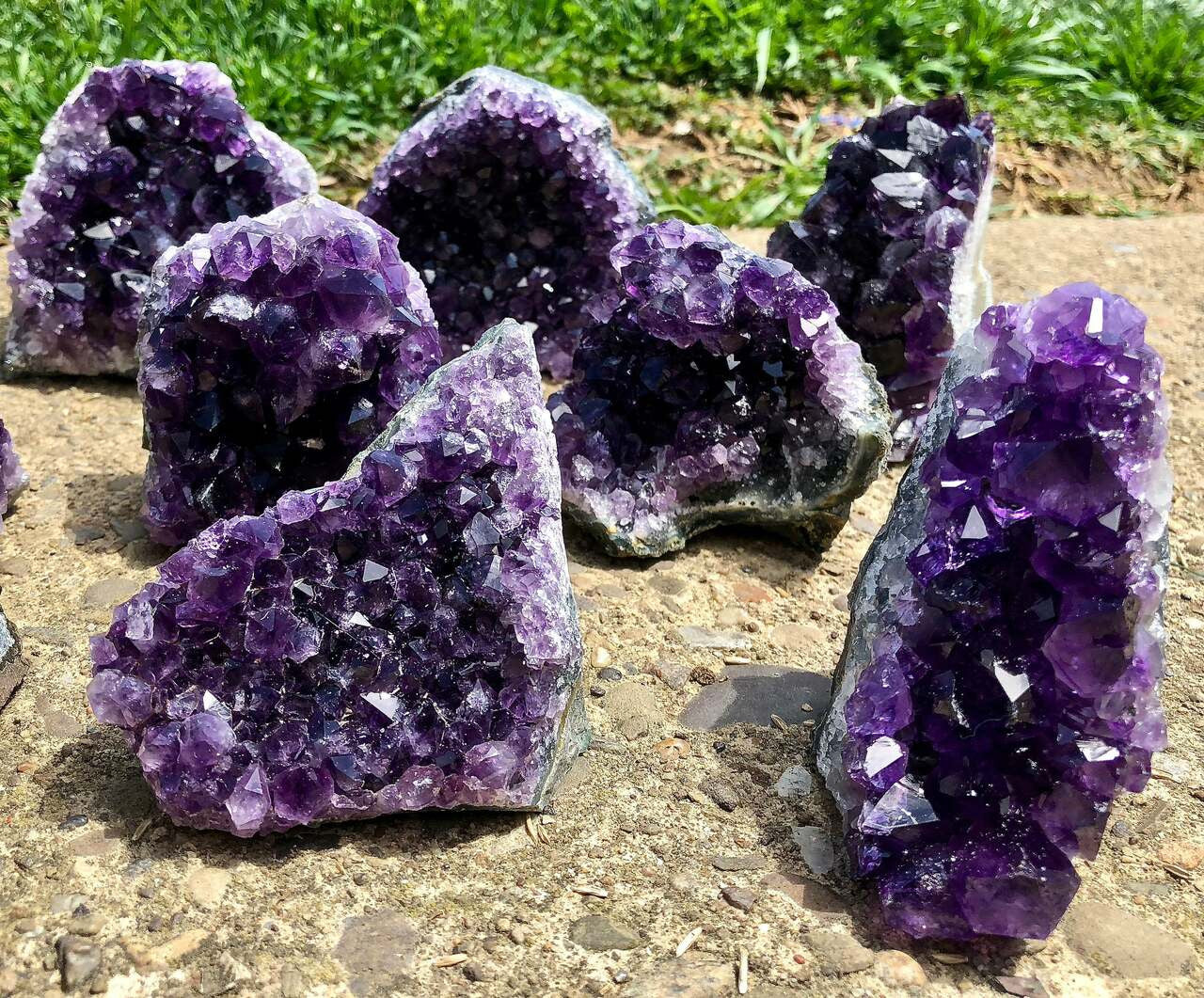 Purple vertical crystal cluster geode