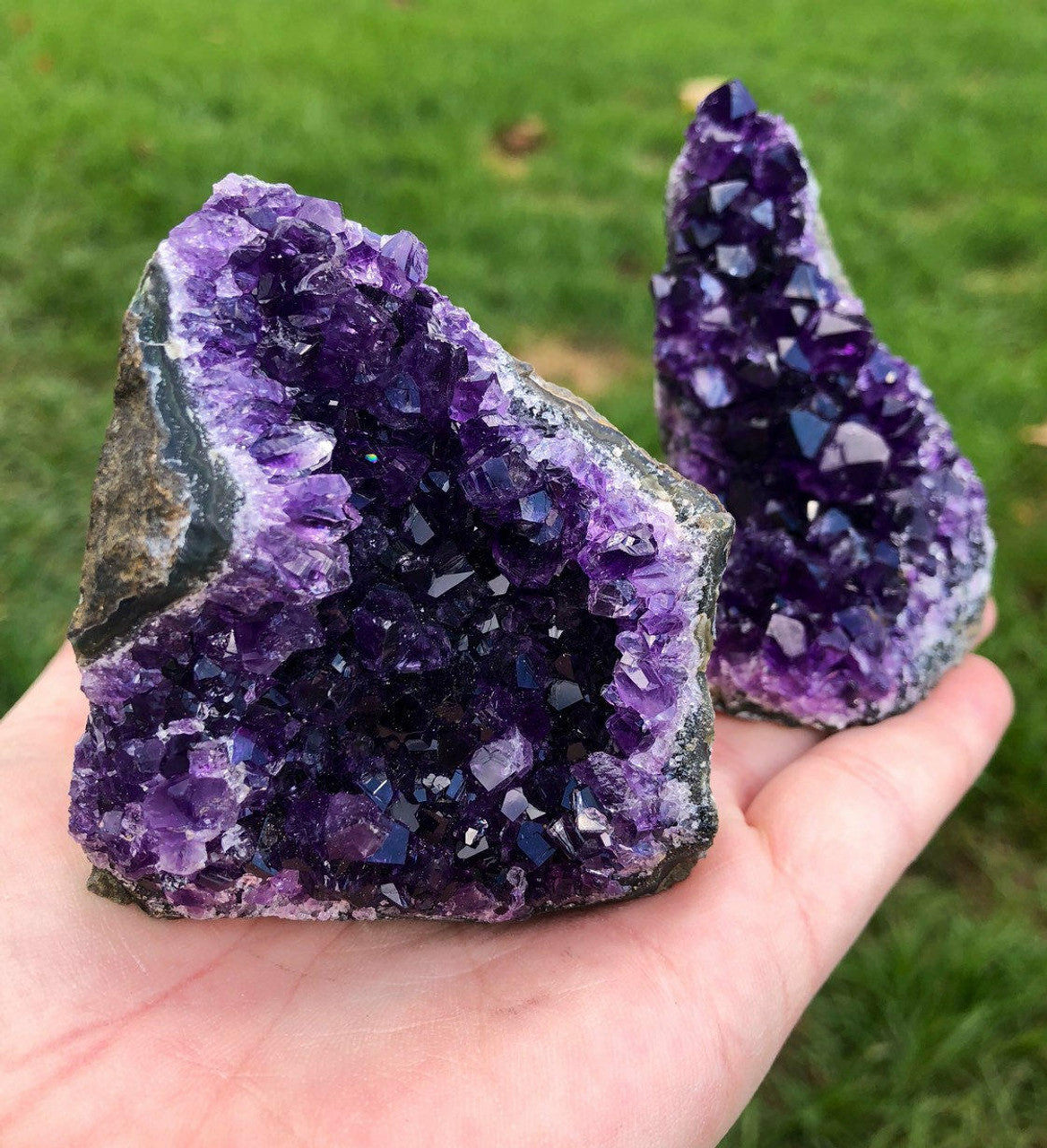 Purple vertical crystal cluster geode