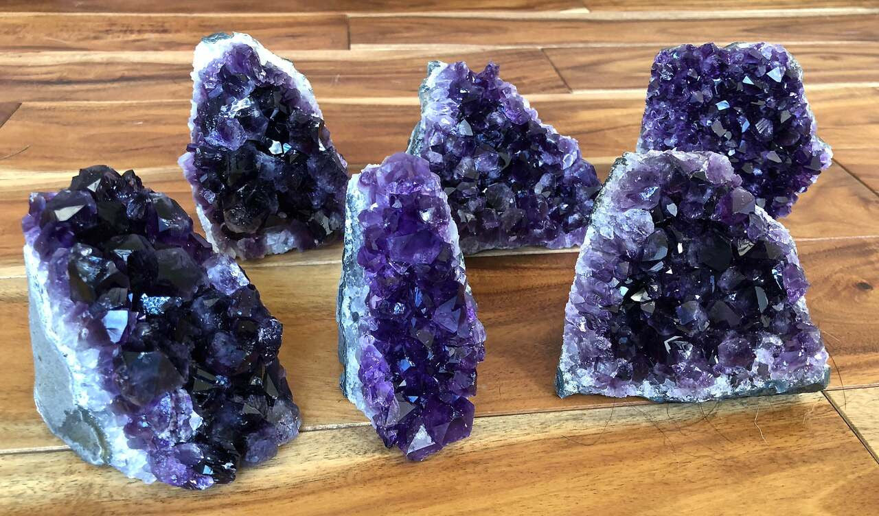 Purple vertical crystal cluster geode