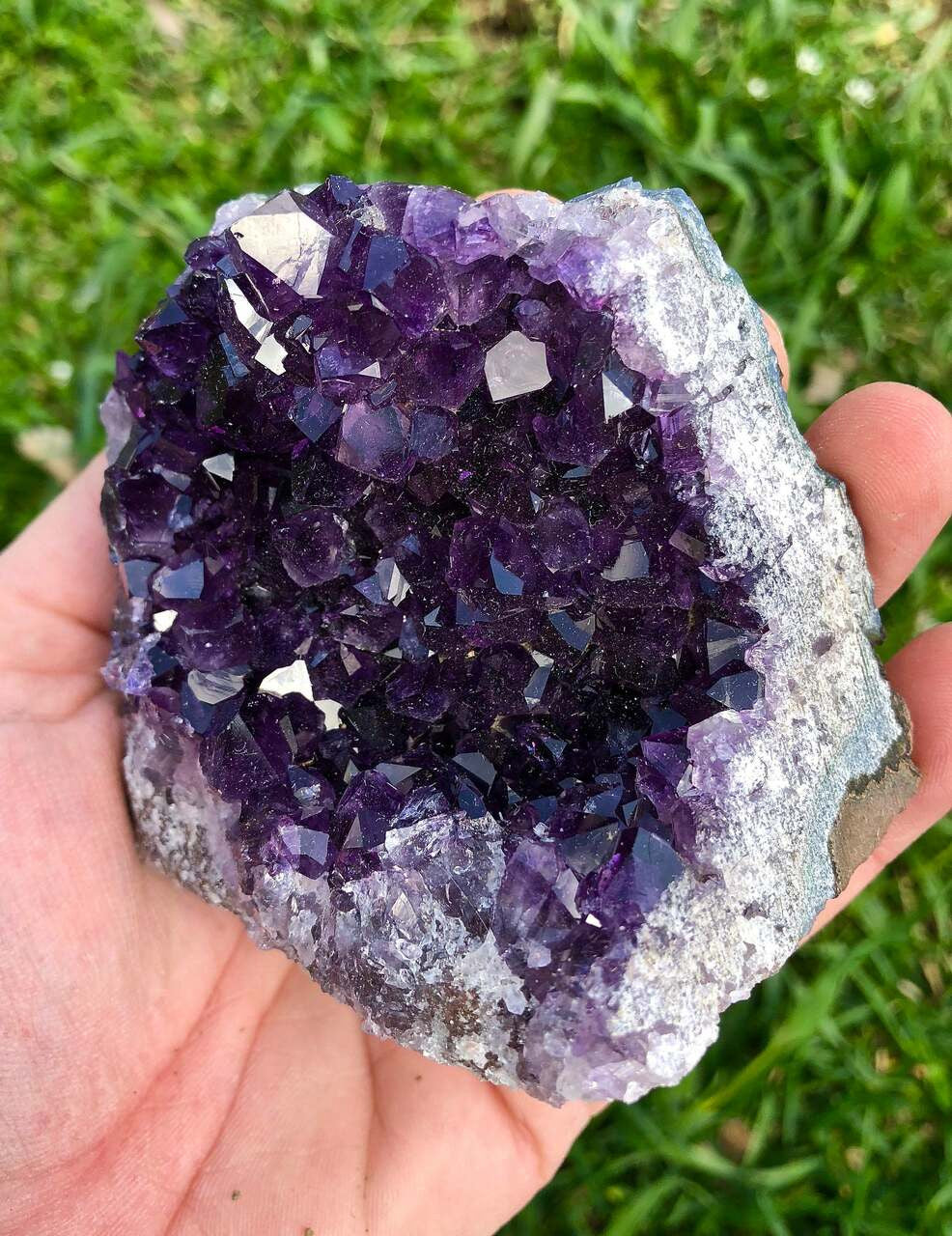 Purple vertical crystal cluster geode