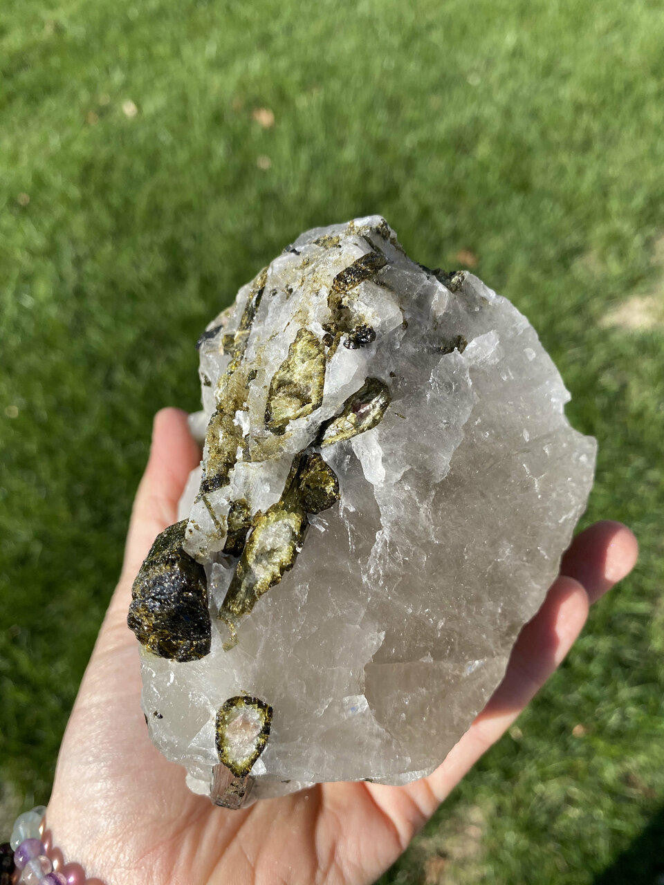 Raw Green Tourmaline & Clear Quartz Crystal - No.12
