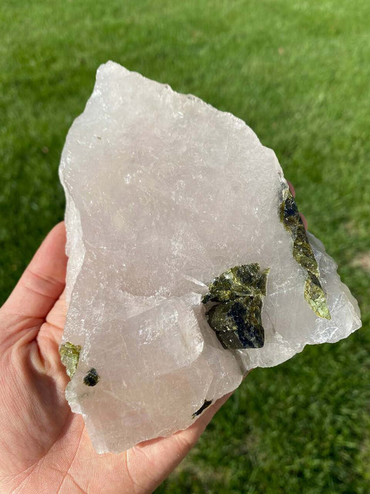 Raw Green Tourmaline & Clear Quartz Crystal - No.14