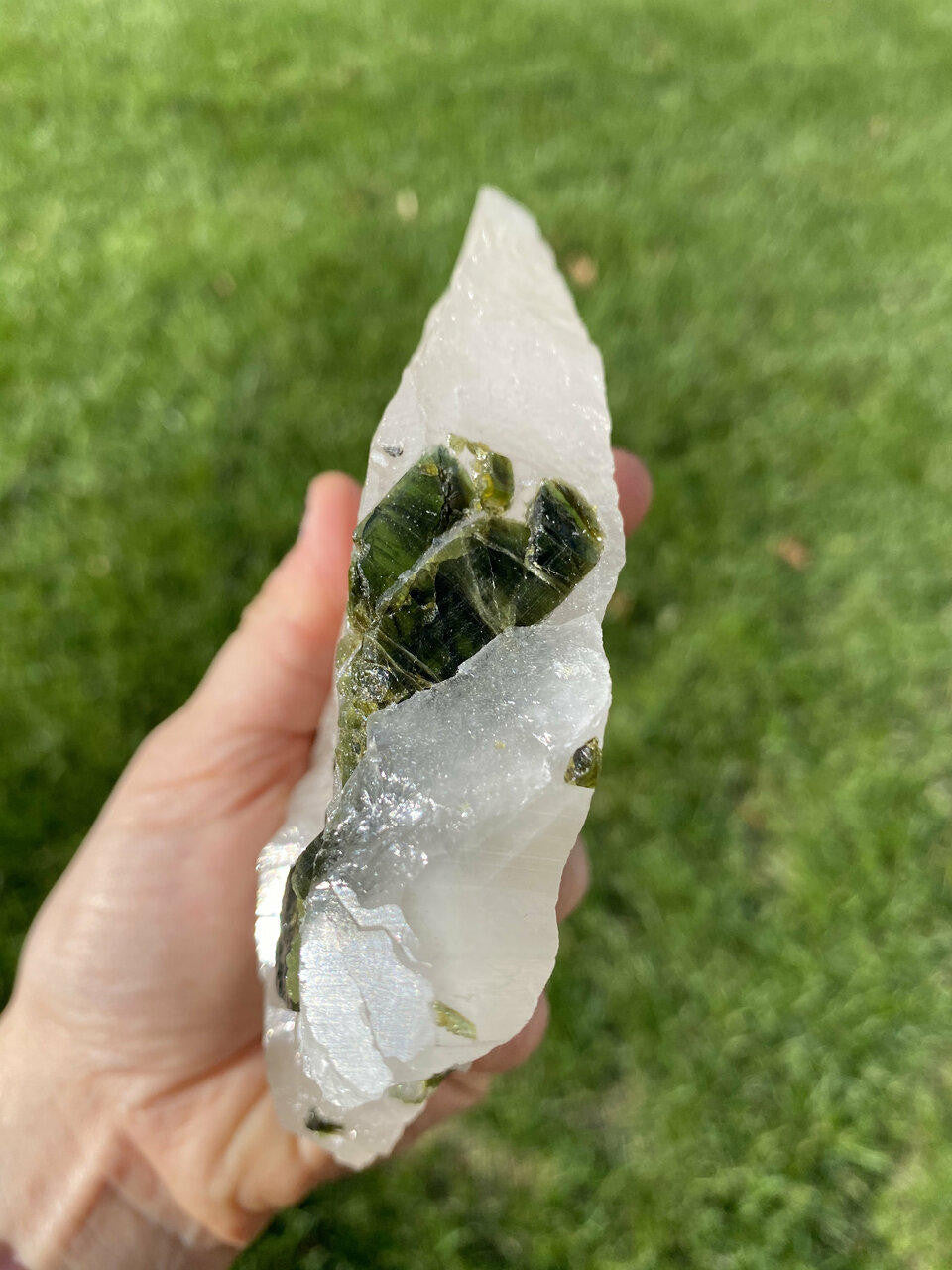 Raw Green Tourmaline & Clear Quartz Crystal - No.14