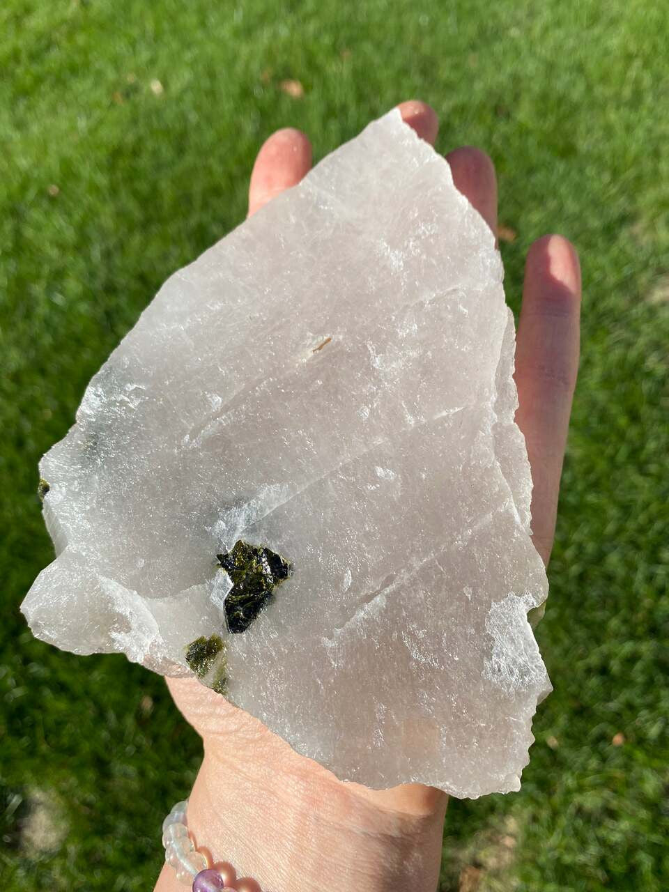 Raw Green Tourmaline & Clear Quartz Crystal - No.14