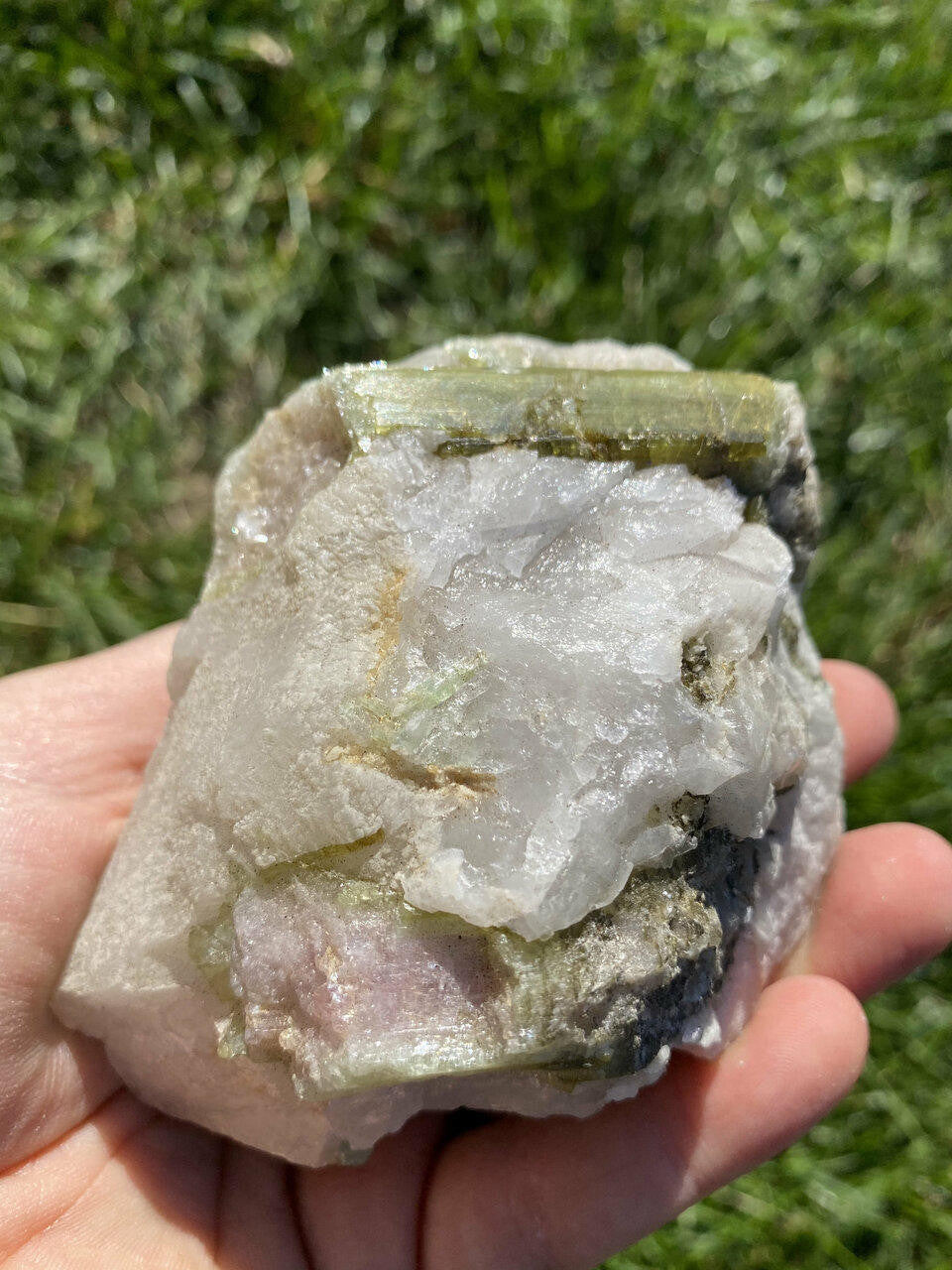 Raw Green Tourmaline & Clear Quartz Crystal - No.29
