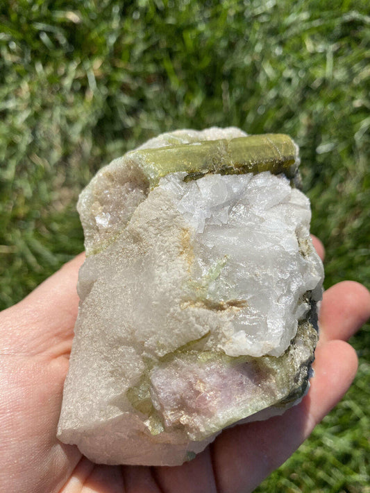 Raw Green Tourmaline & Clear Quartz Crystal - No.29