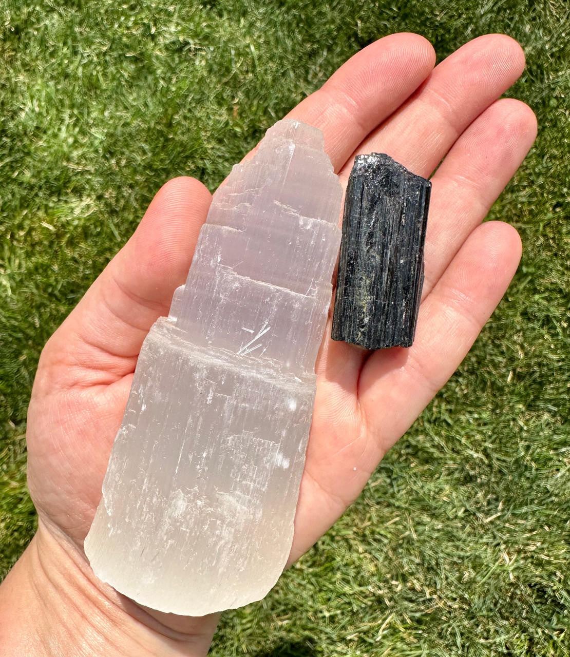 Selenite Tower & Black Tourmaline Protection Kit (Raw)