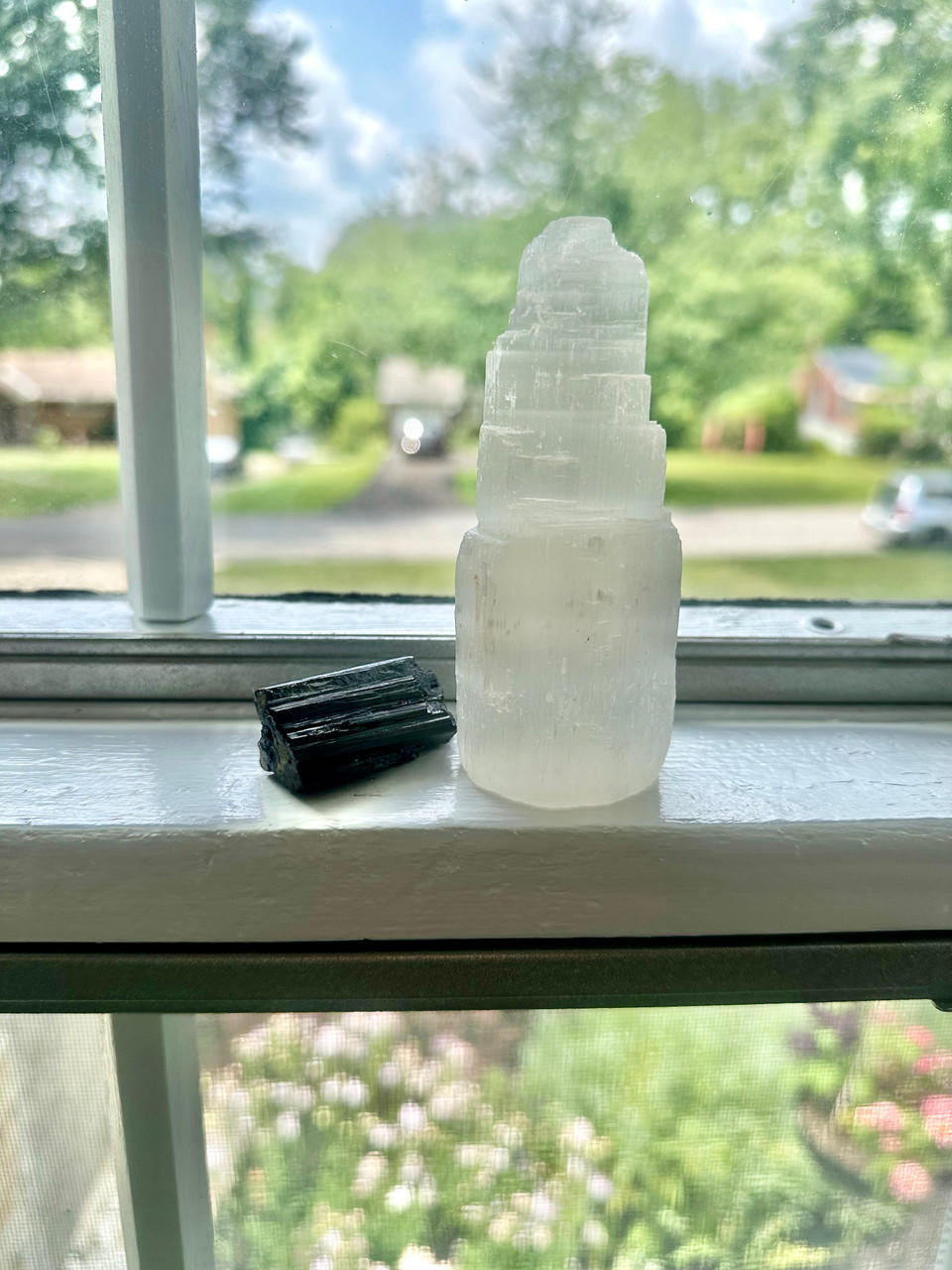Selenite Tower & Black Tourmaline Protection Kit (Raw)
