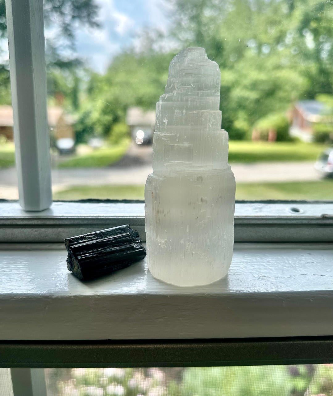 Selenite Tower & Black Tourmaline Protection Kit (Raw)