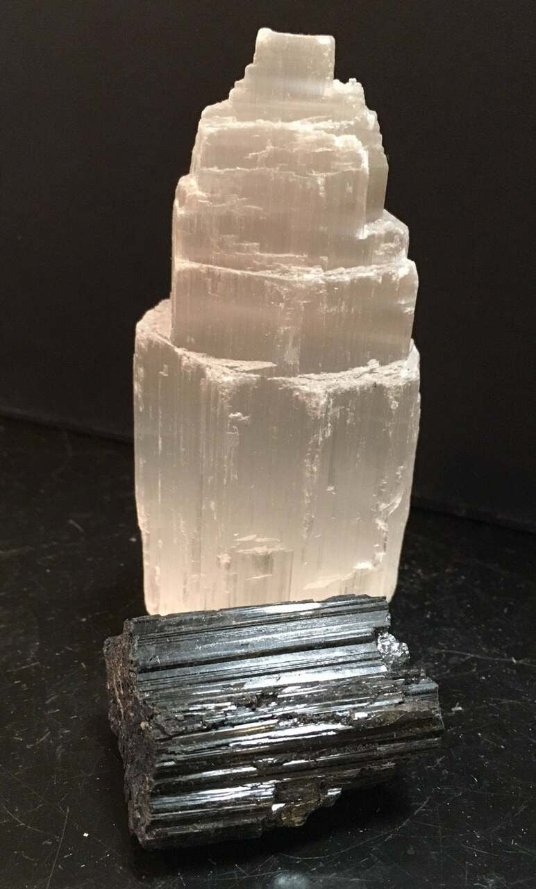 Selenite Tower & Black Tourmaline Protection Kit (Raw)