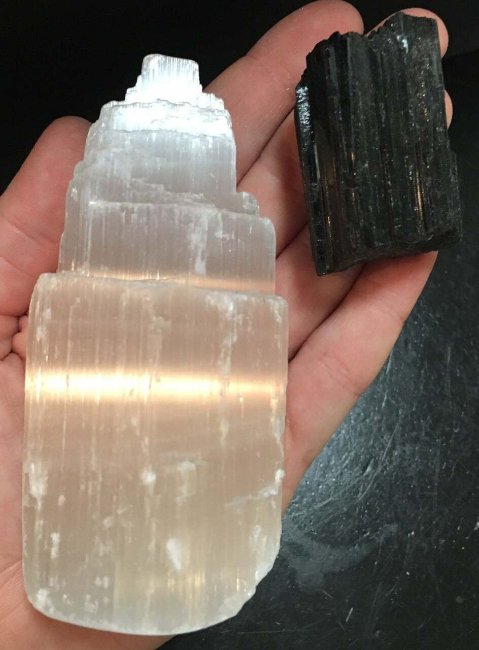 Selenite Tower & Black Tourmaline Protection Kit (Raw)