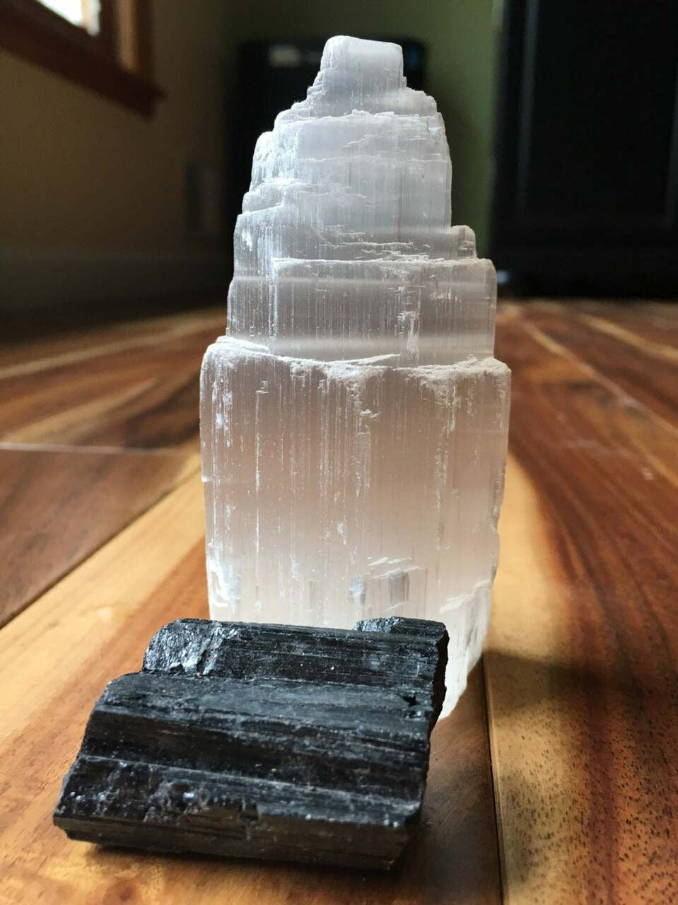 Selenite Tower & Black Tourmaline Protection Kit (Raw)