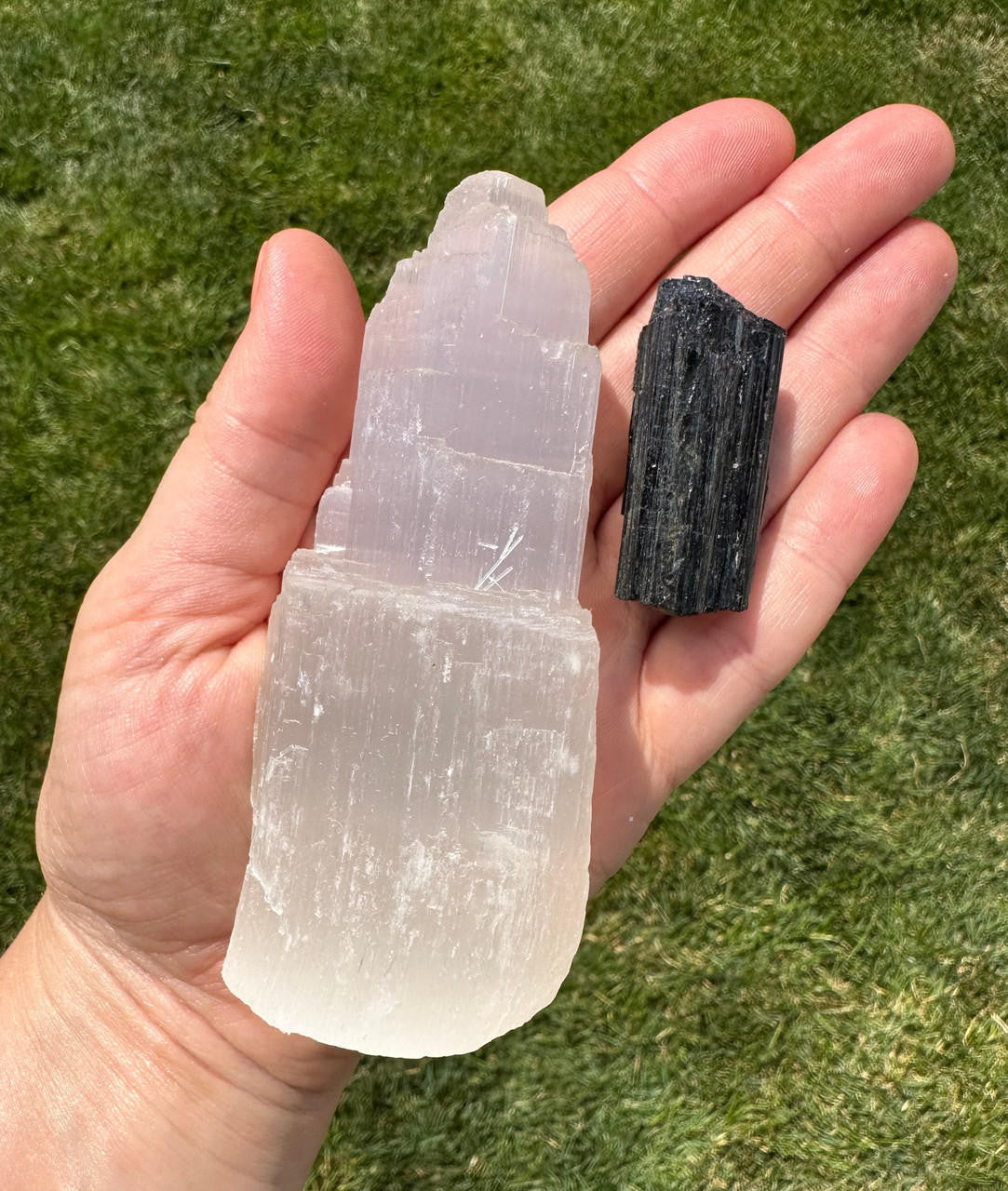 Selenite Tower & Black Tourmaline Protection Kit (Raw)
