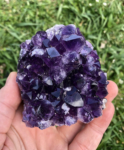 Purple vertical crystal cluster geode