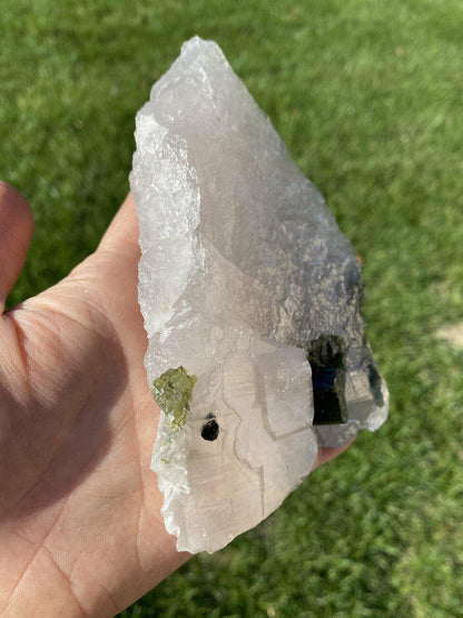 Raw Green Tourmaline & Clear Quartz Crystal - No.14